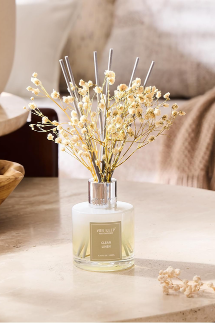 Airkeep Reed Diffuser Set,3.38 Fl Oz (100 Ml) - Clean Linen Oil Diffusers with 8