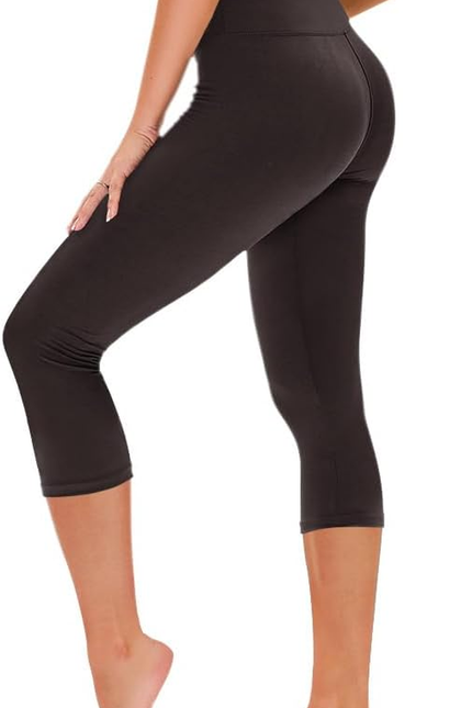 Capri Leggings for Women - Tummy Control Black Leggings with Pockets High Waiste