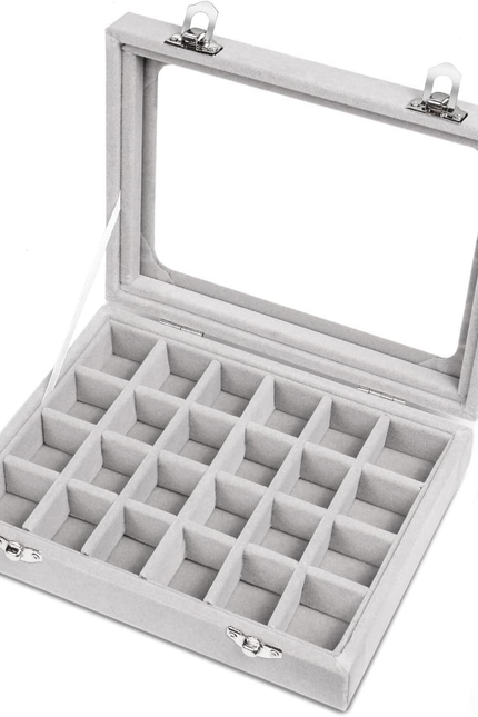 Jewelry Box 24 Grid Velvet Earrings Holder Tray Detachable Earring Case Jewelry 