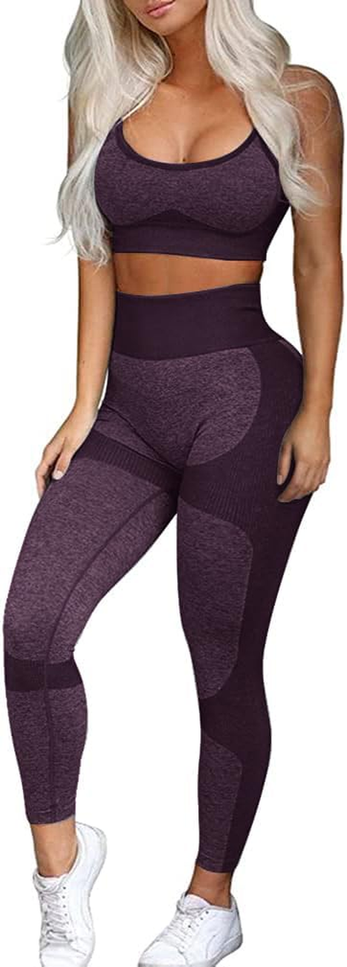 OLCHEE Women’S Workout Sets 2 Piece - Seamless Yoga Leggings and Cross-Strap Spo