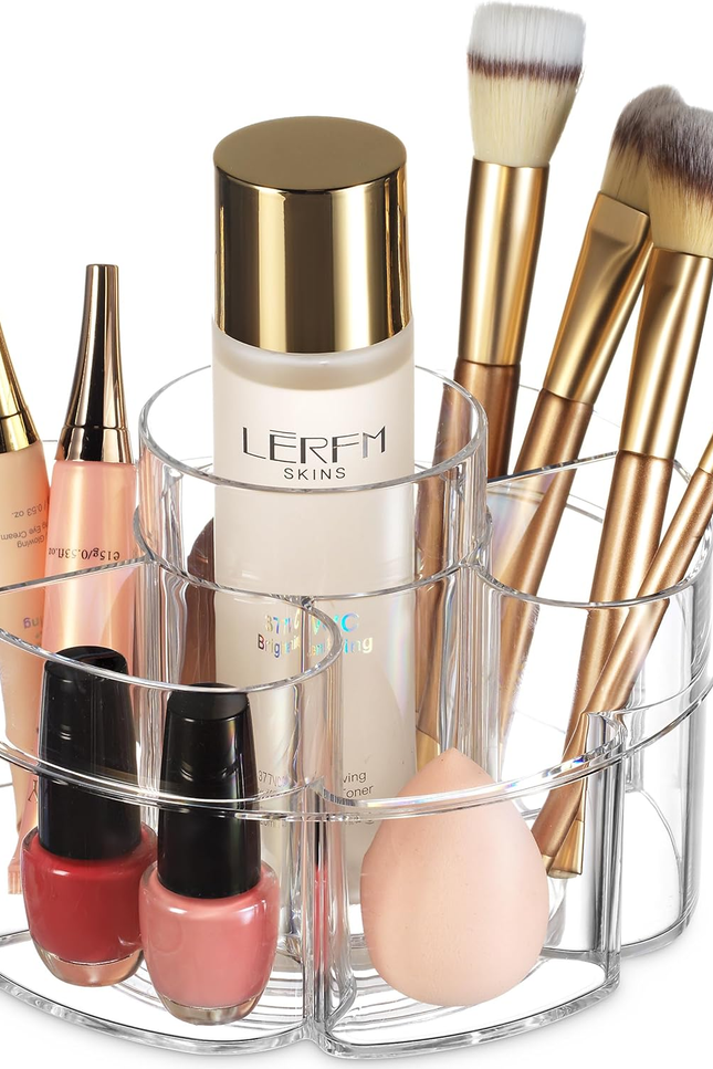 Small Rotating Makeup Organizer - Mini yet Spacious Cosmetic Storage Solution wi