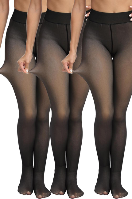 CHRLEISURE Women'S Fleece Lined Tights - Fake Sheer Warm Pantyhose Thick Winter 