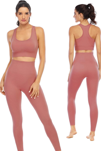 Workout Sets for Women 2 Piece High Waisted Seamless Leggings with Padded Stretc