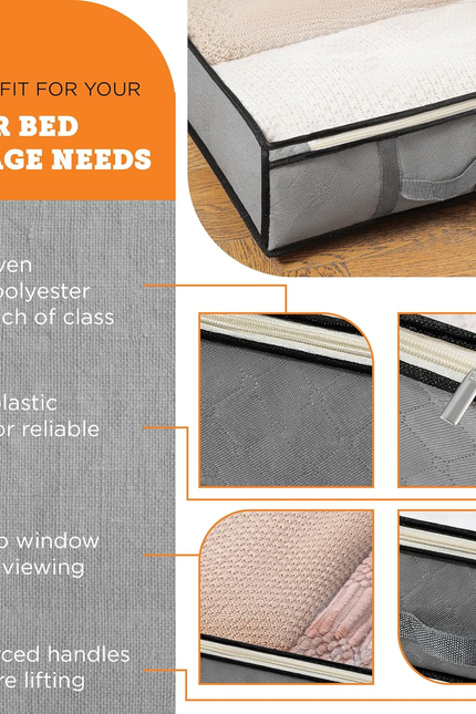 under Bed Storage Containers - Foldable Closet Organizer with Clear Top, Sturdy 