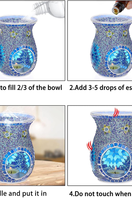 Charming Mosaic Essential Oil Burner, Tea Light Wax Melt Warmer for Scented Wax,