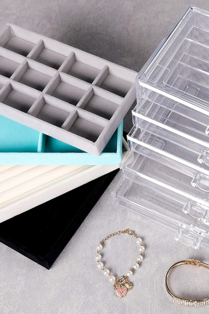 Frebeauty Extra Large Acrylic Jewelry Box for Women Girls 5 Layers Clear Velvet 