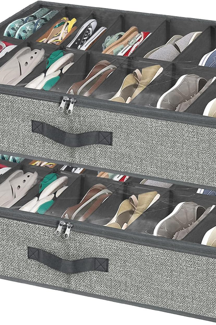Under Bed Shoe Storage Organizer for Closet Fits 24 Pairs-Sturdy Underbed Shoe S