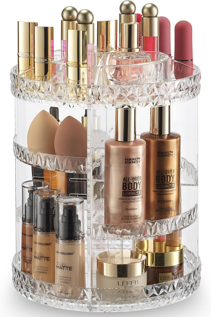 Masirs 360 Rotating Makeup Organizer Countertop - Adjustable Shelf Height - the 