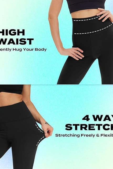 Capri Leggings for Women - Tummy Control Black Leggings with Pockets High Waiste