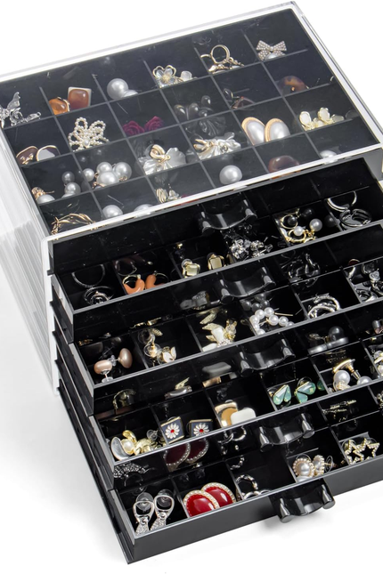 Earring Storage Box Organizer, Acrylic Jewelry Storage Box Holder 5 Drawers Tran