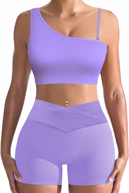 Workout Sets for Women Two Piece Sexy Summer Sports Bra and Crossover Shorts Mat