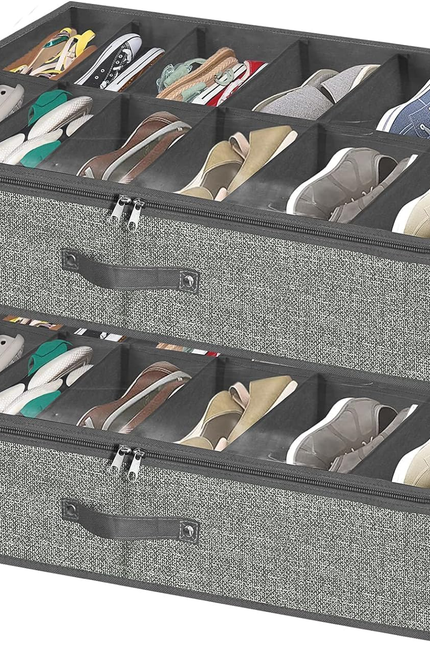 Under Bed Shoe Storage Organizer for Closet Fits 24 Pairs-Sturdy Underbed Shoe S