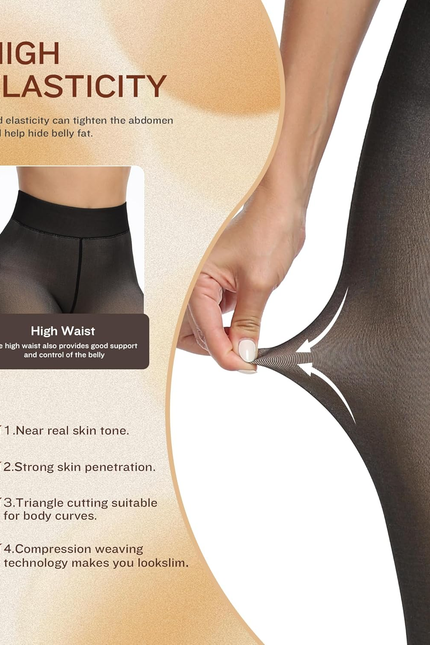CHRLEISURE Women'S Fleece Lined Tights - Fake Sheer Warm Pantyhose Thick Winter 