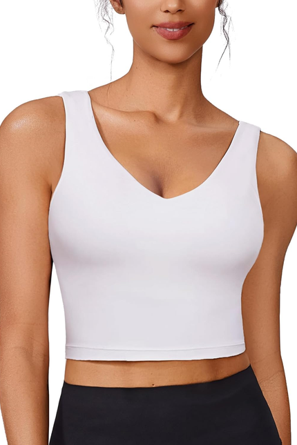 Sports Bras for Women Built in Bras Padded Yoga Bra V Neck Longline Workout Tank