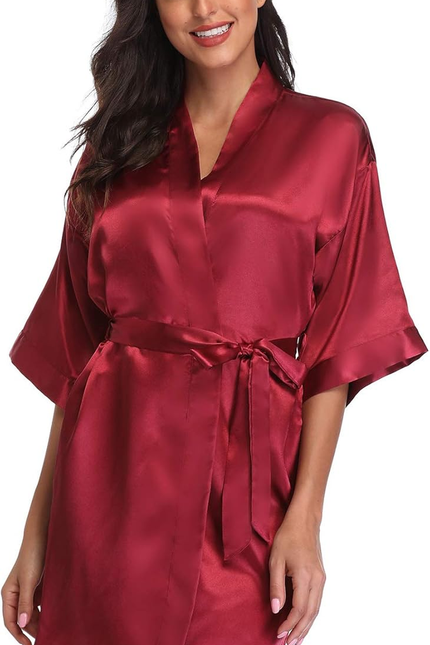 Women'S Pure Short Satin Robes Bridesmaid Bride Party Kimono Silky Sleepwear for