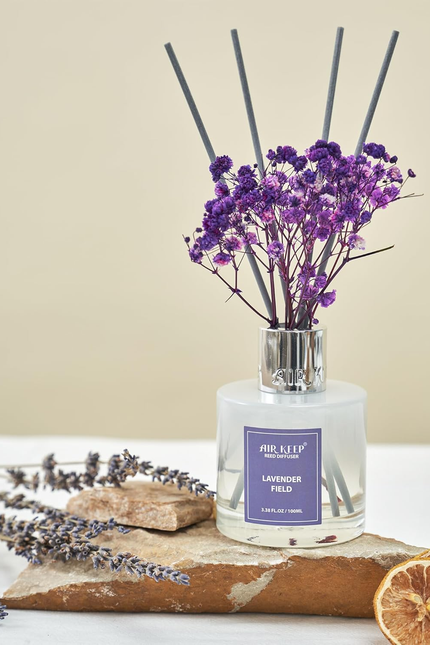 Reed Diffuser Set,3.38 Fl Oz (100 Ml) - Lavender Field Oil Diffusers with 8 Reed