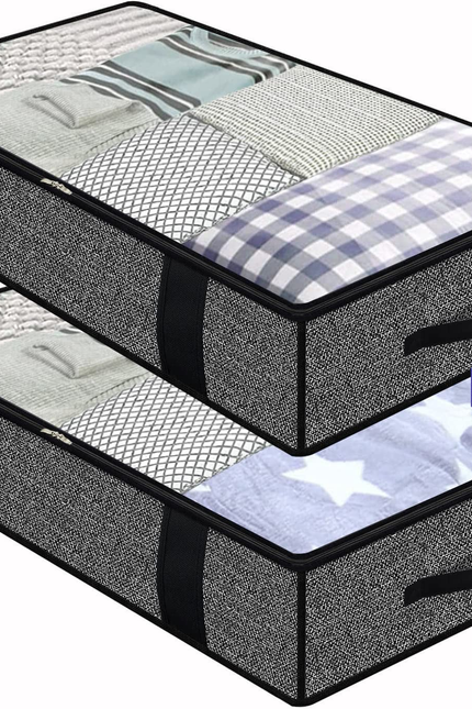 Foldable Underbed Bags 2 Pack - Blankets Clothes Comforters Storage Bag Breathab