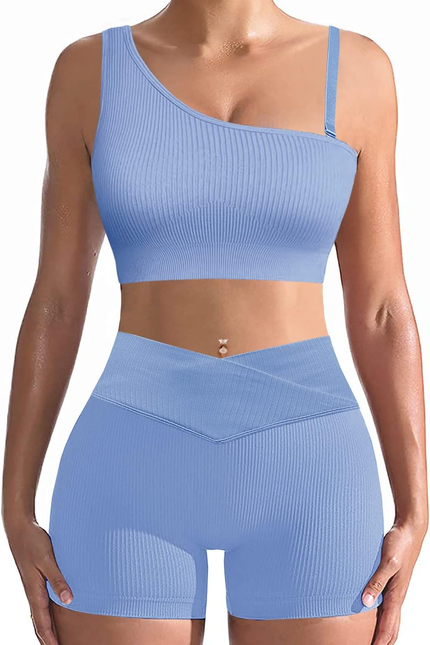 Workout Sets for Women Two Piece Sexy Summer Sports Bra and Crossover Shorts Mat