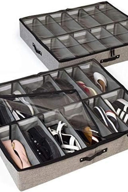 under Bed Storage Containers - Foldable Closet Organizer with Clear Top, Sturdy 