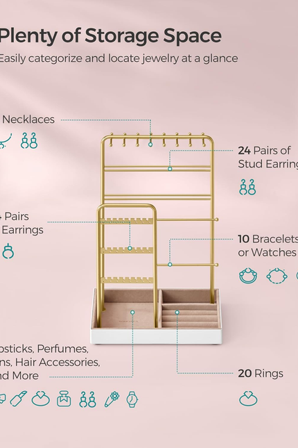 Jewelry Holder, Jewelry Organizer, Jewelry Display Stand with Metal Frame, Velve