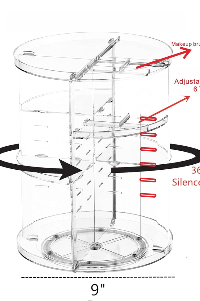 Clear Rotating Makeup Organizer for Vanity,Adjustable Skincare Organizer Counter