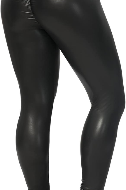 SEASUM Faux Leather Leggings for Women Stretchy High Waisted Butt Lifting Black 