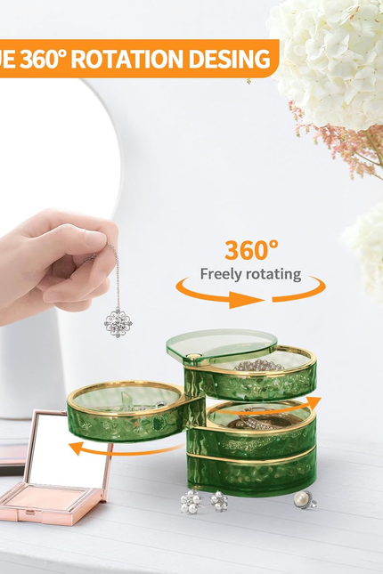 4-Layers Rotatable Jewelry Organizer Storage Box, Clear Jewelry Holder Case for 