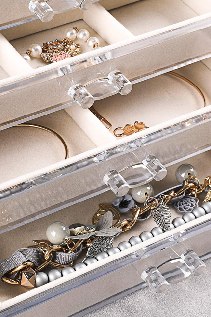 Frebeauty Extra Large Acrylic Jewelry Box for Women Girls 5 Layers Clear Velvet 