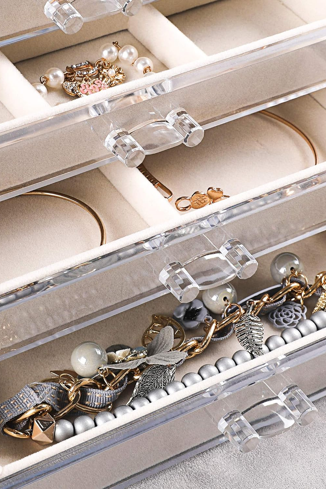 Frebeauty Extra Large Acrylic Jewelry Box for Women Girls 5 Layers Clear Velvet 