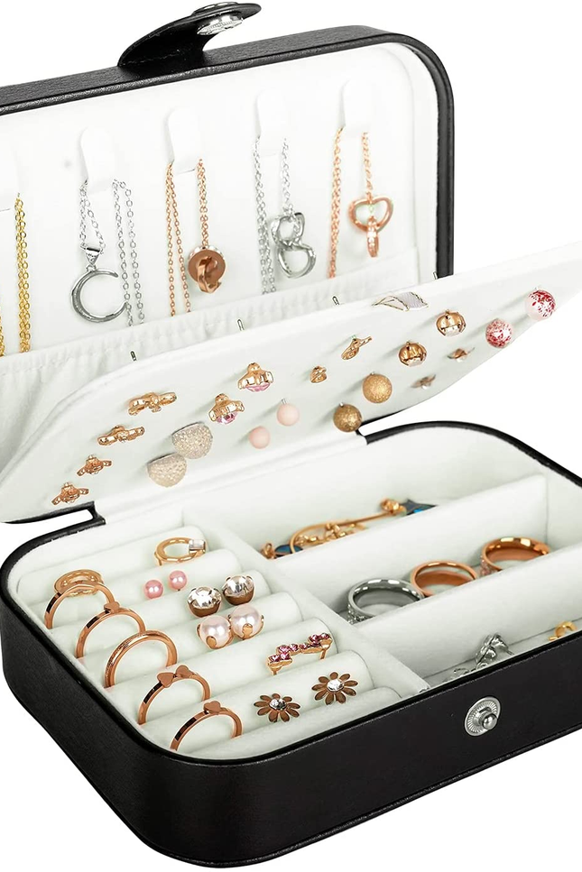 Travel Jewelry Box Organizer – PU Leather Compact Case for Women & Girls