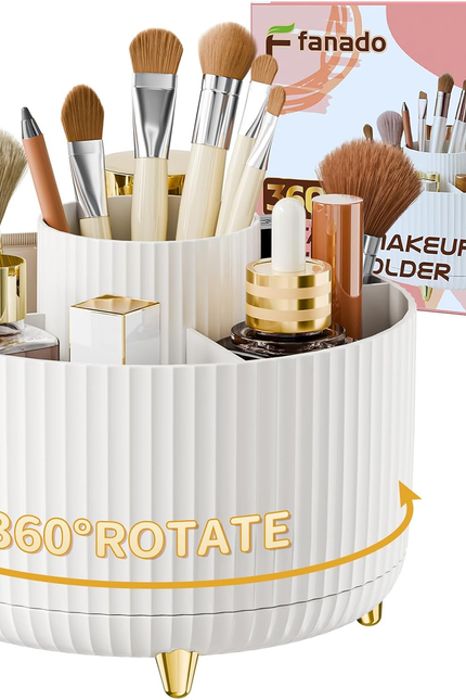360° Rotating Desktop Women Brush Holder Organizer, Makeup Organizers Countertop