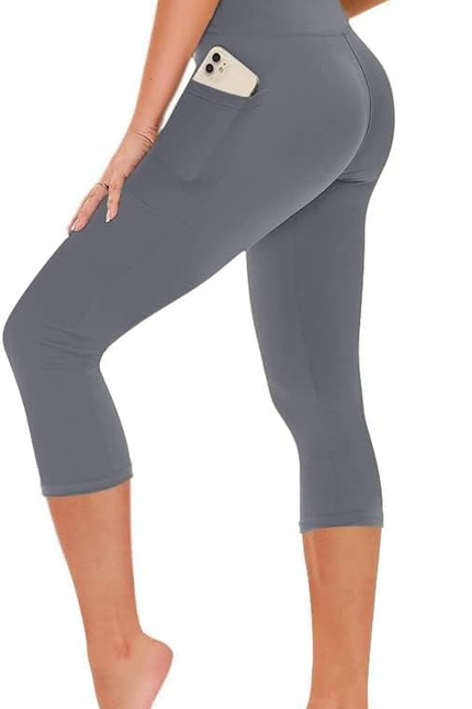 Capri Leggings for Women - Tummy Control Black Leggings with Pockets High Waiste