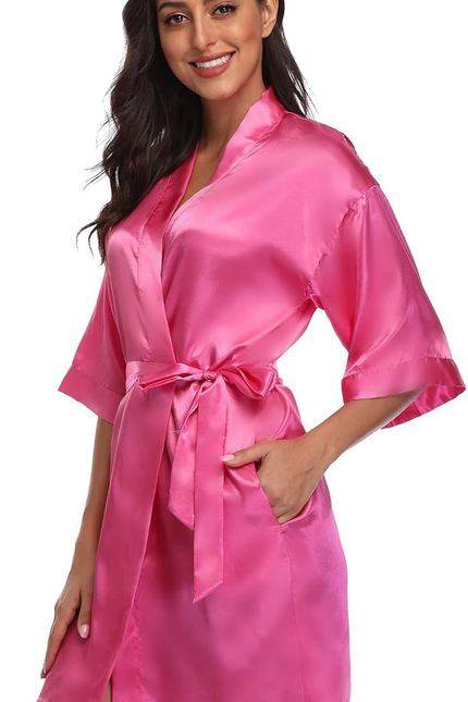 Women'S Pure Short Satin Robes Bridesmaid Bride Party Kimono Silky Sleepwear for