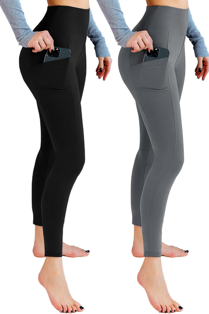2 Pack Leggings with Pockets for Women, High Waisted Soft Leggings for Yoga Gym