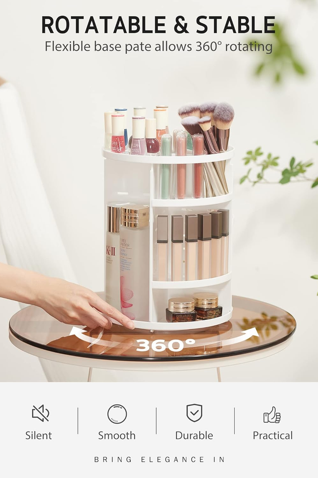 360 Rotating Makeup Organizer, DIY Adjustable Bathroom Makeup Carousel Spinning 