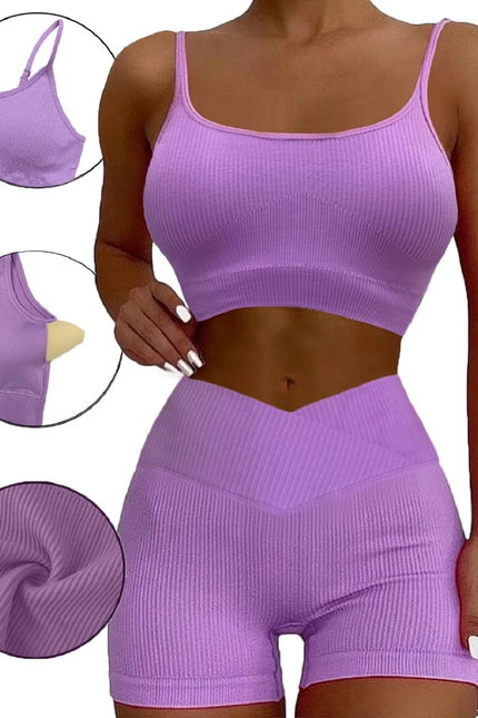 Workout Sets for Women Two Piece Sexy Summer Sports Bra and Crossover Shorts Mat