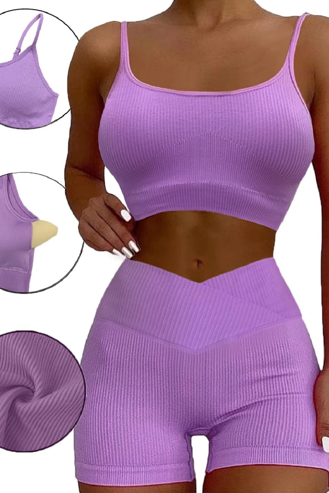 Workout Sets for Women Two Piece Sexy Summer Sports Bra and Crossover Shorts Mat
