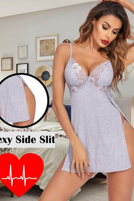 Avidlove Women Lingerie Lace Chemise Sexy Nightgown Modal Babydoll Side Slit Sle