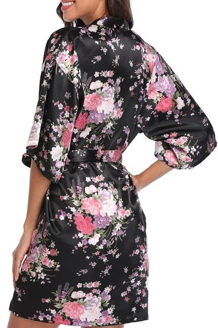 Women Floral Satin Kimono Robes Short Bridesmaid Robe for Getting Ready Wedding 