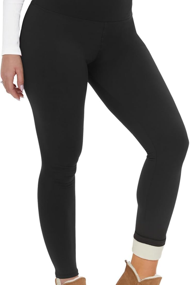 CAMPSNAIL Fleece Lined Leggings Women - Thick Soft High Waisted Black Tummy Cont