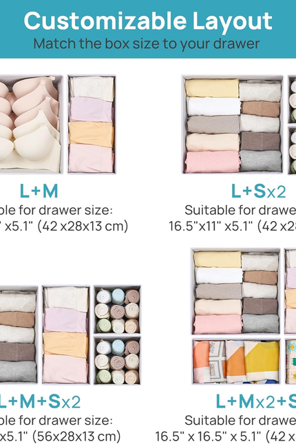 6 Pack Drawer Organizer for Clothes, Dresser Drawer Organizer Bins, Foldable Fab