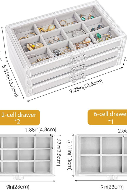 Procase Earring Holder Organizer Jewelry Box with 3 Drawers, Acrylic Clear Earri
