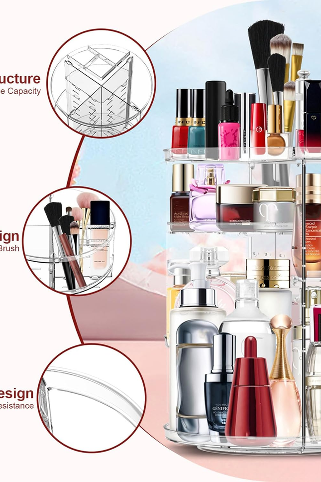 Makeup Organizer 360 Rotating Cosmetic Organizer DIY Adjustable Makeup Carousel 