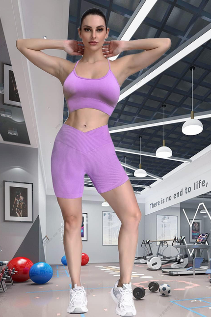 Workout Sets for Women Two Piece Sexy Summer Sports Bra and Crossover Shorts Mat