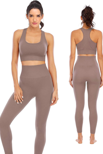 Workout Sets for Women 2 Piece High Waisted Seamless Leggings with Padded Stretc
