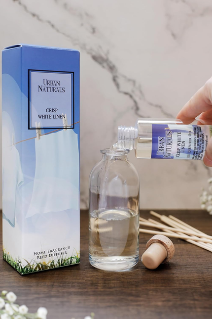 Crisp White Linen Reed Diffuser Gift Set | with Citrus, Ozone, Ylang-Ylang, Lili