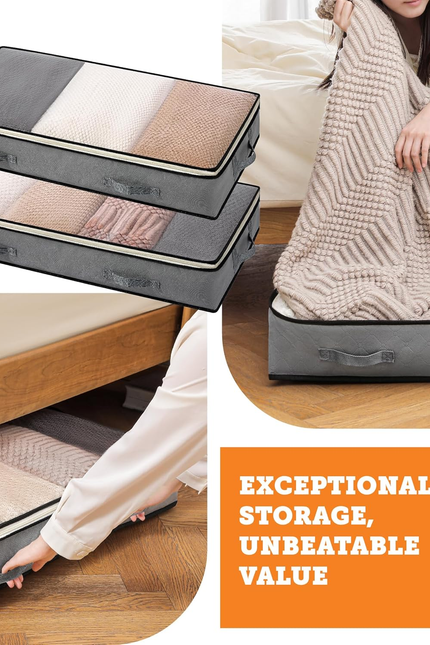under Bed Storage Containers - Foldable Closet Organizer with Clear Top, Sturdy 