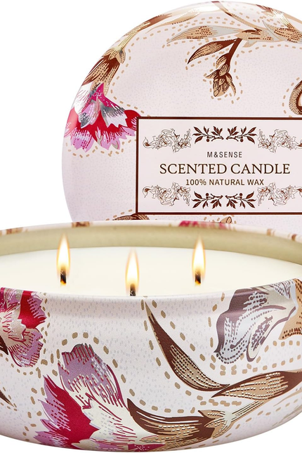 Peach Scented Candles 12Oz 40 Hour Long Lasting, 3 Wick Soy Candles for Home Sce