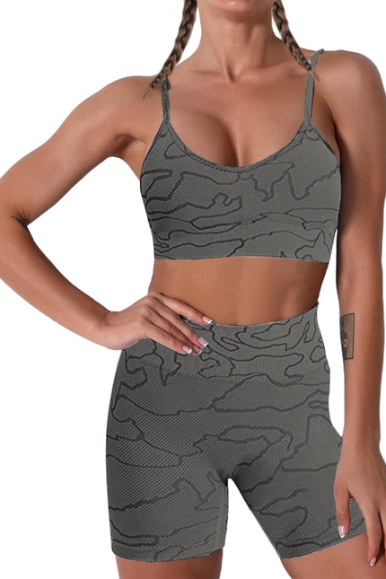 Women Seamless Yoga Set 2 Piece Workout Sport Bra with High Waist Shorts Legging