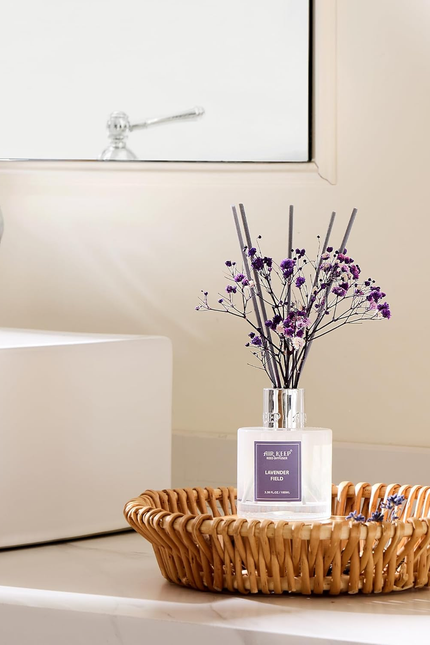 Reed Diffuser Set,3.38 Fl Oz (100 Ml) - Lavender Field Oil Diffusers with 8 Reed